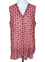 Kut From The Kloth Top Womens Large Floral Geo Button Up Sleeveless V-Neck Sheer