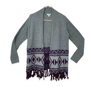 Charming Charlie womens large gray wool aztec fringe cardigan santa fe purple