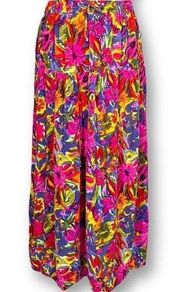 Vintage Passports Skirt Multicolored Bright Magenta Floral Design Tiered Maxi