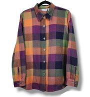 Blair Button Up Shirt Blouse Multi color Embroidered Squares Cotton Top Size M