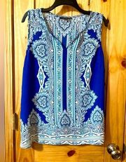 Ava & Grace size XL flowy crepe tank top in pretty blue boho pattern