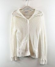 David Brooks Linen Cotton Crochet Mesh Zip Up Hoodie White Large