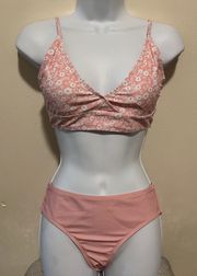 SheIn Pink & White Poppy Floral Two Piece Bikini Size Small