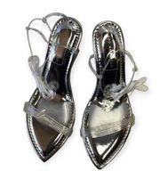 Cinder F Rella Wedge Silver Lucite Triangle Block Heel Size 8 NWT