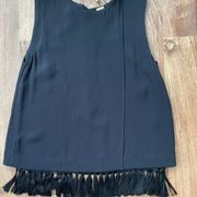 NWT Adam Lippes Black blouse with silk tassel fringe detail lining size 0