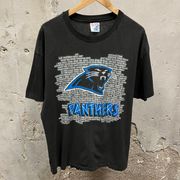 Vintage 1990s Carolina Panthers NC Brick Print Single Stitch Black T-Shirt XL