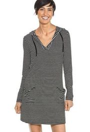 Coolibar UPF 50+ Catalina Beach Cover-Up Dress Sun Protective Black/White Stripe