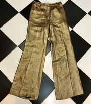 3.1 PHILLIP LIM | Gold Metallic Wide Leg Trousers Pants Bronze Copper Size 4-6 M