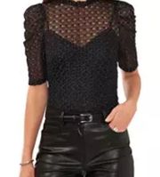 NWT 1.State Rich Black Glitter Metallic Crochet Knit Shirt Lined Bubble …