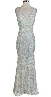 Betsy & Adam Women's Formal Dress Size 6 White Sequined Cutout Evening Gown