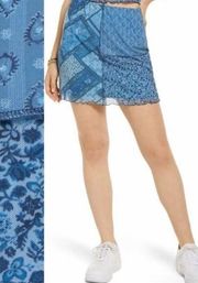 𝅺NORDSTROM patchwork bandana Mini skirt MEDIUM blue BOHO floral