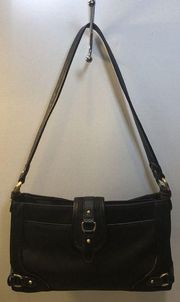 Etienne Aigner Black Leather and Nylon Satchel Bag Brass Accents