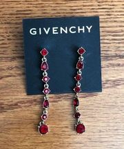NWT GIVENCHY Red Rhinestone Gold Plated Drop Earrings