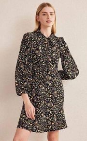 Boden Womens Dress Sz 6L 6 Tie Neck Shirt Black Wildflower Paisley NEW