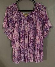 Nine West Vintage America Collection Lilac/Floral Tiered Short Sleeve Top XS