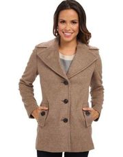 Single Breasted Wool Silk Blend Peacoat Size 10 Oatmeal