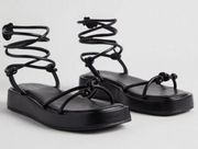 Torrid Tie Ankle Strappy Flatform Sandals Black Size 9 Extra Wide Width