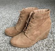 Suede Lace Up Wedge Booties