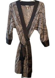 SOMA Kimono Robe Gray Paisley Gold Detail Size Small