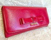 Prada Saffiano Vernice Magenta Pink Patent Leather Bow Wallet