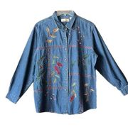 Vintage 90s Bobby Brooks embroidered denim winter button up shirt