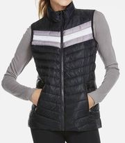 L // Fabletics Fenway Black Gray White Windproof Zip Up Insulated Puffer Vest
