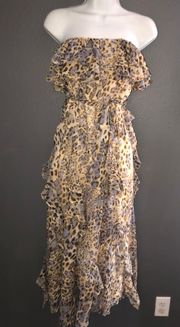 Rumi Leopard Animal Print Midi Strapless Spring Dress Womens Medium 8