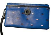 New with Tags Tommy Hilfiger Double Zip Pocket Wristlet Royal Blue with Logo