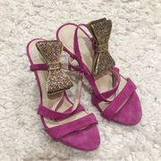 BCBGeneration Leather Suede Velvet Glitter Bow Strappy Heels Pink 6.5