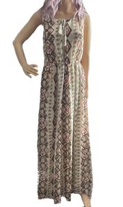 VM Marrakech Olive Pink Cream  Lined Maxi Dress Size Small