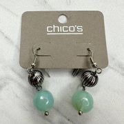Chico's Light Blue Beaded Silver Tone Dangle Earrings Pierced Pair