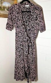 Ganni Floral Print Wrap Midi Dress Pink Black Dainty Feminine Size 36/Small