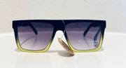 Unisex Rectangle Ombre Black Green Flat Top Sunglasses/NWT