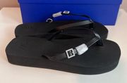 Stuart Weitzman Crystal Buckle Flatform Flip Flop Black Size 8 NIB