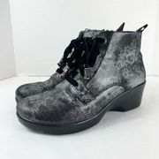 Algeria Eliza Elegance Silver Black Floral Lace Up Zip Side Booties Size 9