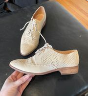 Oxfords Lace Up Perforated Laser Cutouts Breatheable Ivory Cream Tomboy Loafers Fltas