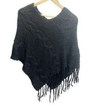 BCBG Paris Black Knitted Shawl Poncho One Size Fall Casual Y2K