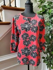 Laura Scott Women's Red Floral Polyester Long Sleeve Round Neck Casual Top L