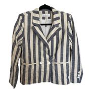 L'ACADEMIE Poppy Linen Blend Blue White Striped Blazer Size Small