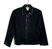 Sport Black Silver Square Studded Zip Front Shoulder Pad Sport Coat PS