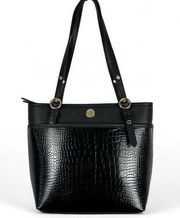 NWOT Anne Klein Black Faux Snakeskin Leather Pocketbook Adjustable Strap Bag