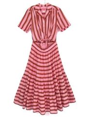 KATE SPADE Calais Stripe Midi Ruffled Skirt Shirtdress Women’s Size 6