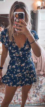 Band of Gypsies Blue Floral Mini Dress