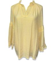 4/$25 BUNDLE SALE!!  COUNTERPARTS YELLOW SPLIT NECK CROCHET GAUZE BOHO TOP