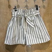 ZARA  TRF Collection White Black Pinstripe Paper Bag Shorts - XS