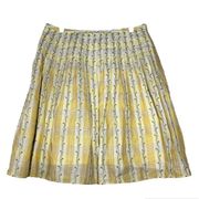 Vintage Free People Mini Skirt Embroidered Floral Pleated 100% Cotton Yellow 8