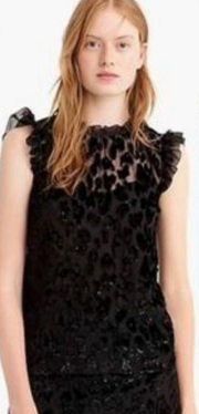 J. Crew Black Slip Skirt and Ruffle Top in Burnout Velvet Leopard Size 6