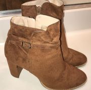 Banana Republic Women’s Brown Faux Suede Buckle Detail Heeled Ankle Booties