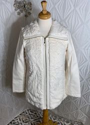 Faux Fur Zip Front Jacket with Zip-Off Sleeves Ivory XXS