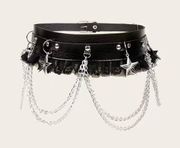 Gothic Lace Chain Fringe Belt Classic Black Hip Hop PU Waistband Rivet‎ Studded